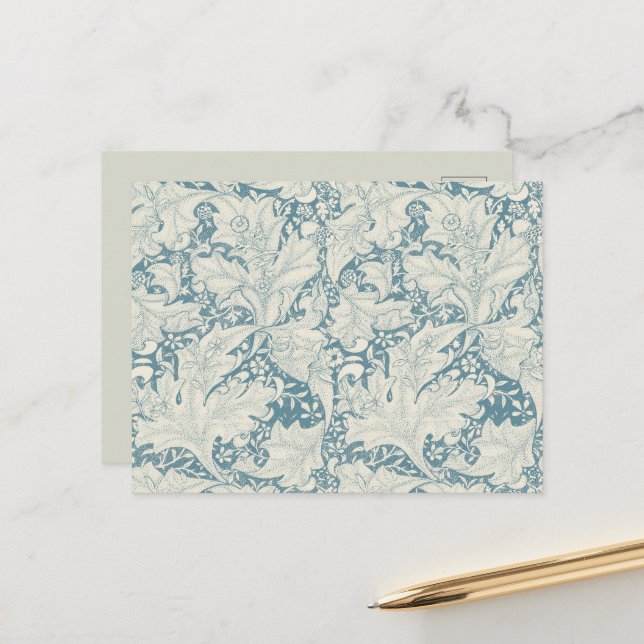 William Morris Wallflower Blue Damask Postkarte (Vorderseite/Rückseite Beispiel)