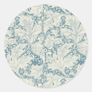William Morris Wallflower Blue Damask Runder Aufkleber