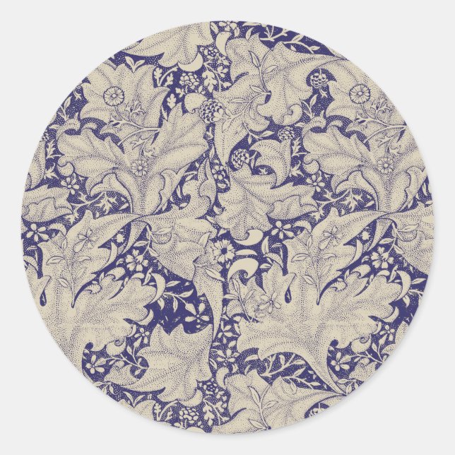William Morris Wallflower Blue Damask Runder Aufkleber (Vorderseite)