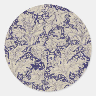 William Morris Wallflower Blue Damask Runder Aufkleber
