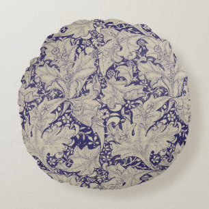 William Morris Wallflower Muster Antik Blau Rundes Kissen