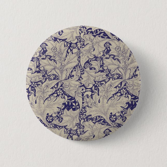 William Morris Wallflower Muster Antique Blau Button (Vorderseite)