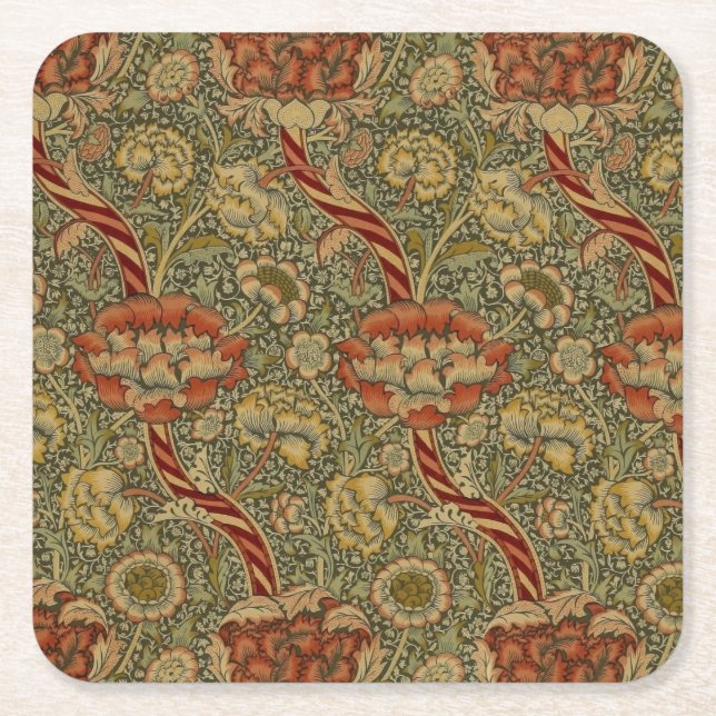 William Morris Wandle English Floral Damask Design Rechteckiger Pappuntersetzer (Vorderseite)