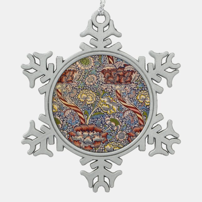William Morris Wandle English Floral Damask Design Schneeflocken Zinn-Ornament (Vorderseite)