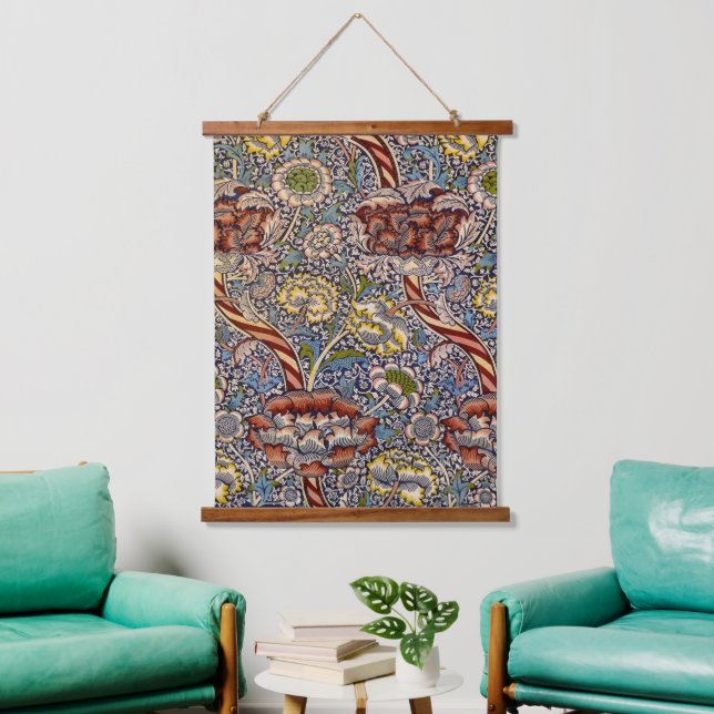 William Morris Wandle English Floral Damask Design Wandteppich Mit Holzrahmen (Wohnzimmer)