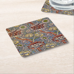 William Morris Wandle Navy Blaues Blumenkunstwerk Rechteckiger Pappuntersetzer