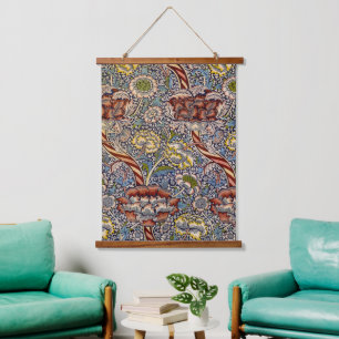 William Morris Wandle Navy Blaues Blumenkunstwerk Wandteppich Mit Holzrahmen