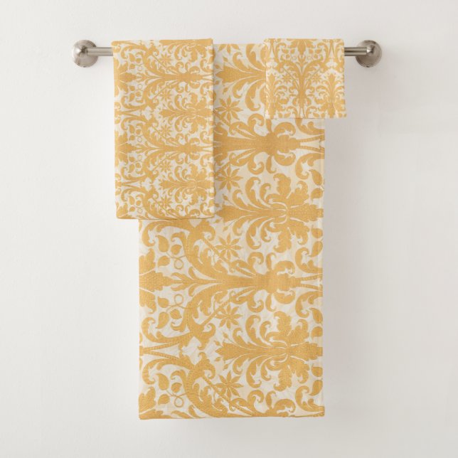 William Morris Weide & Gold Damast Luxus Badhandtuch Set (Insitu)