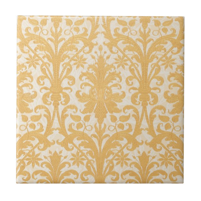 William Morris Weide & Gold Damast Luxus Fliese (Vorderseite)