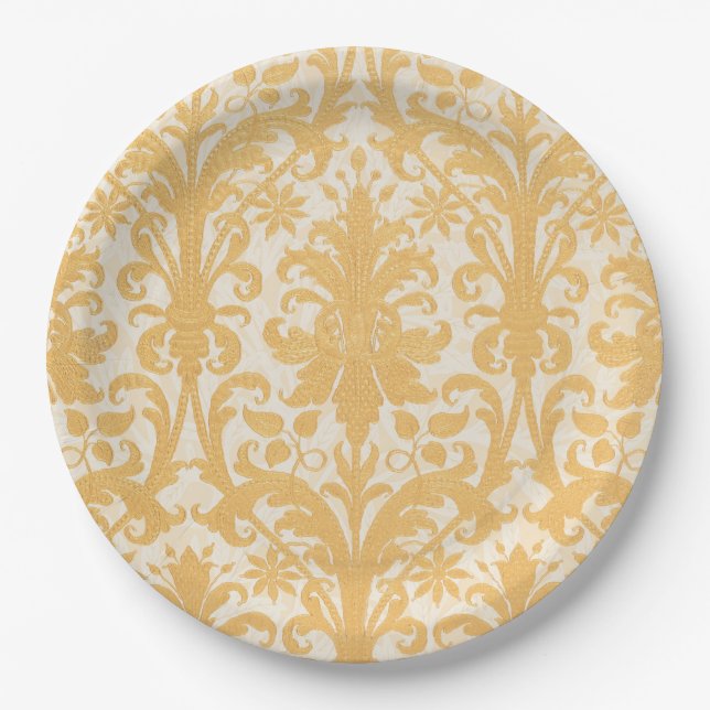 William Morris Weide & Gold Damast Luxus Pappteller (Vorderseite)