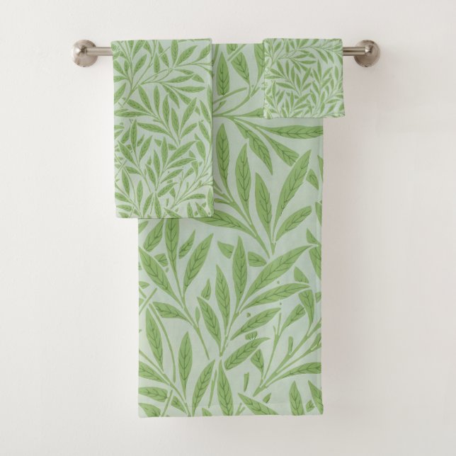 William Morris Weidenblüten Klassisches Grün Badhandtuch Set (Insitu)