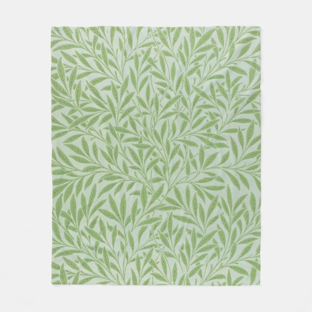 William Morris Weidenblüten Klassisches Grün Fleecedecke (Vorderseite)