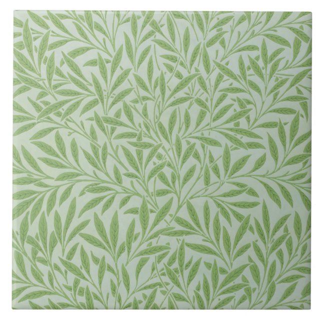 William Morris Weidenblüten Klassisches Grün Fliese (Vorderseite)
