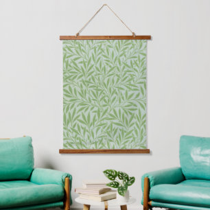 William Morris Weidenblüten Klassisches Grün Wandteppich Mit Holzrahmen