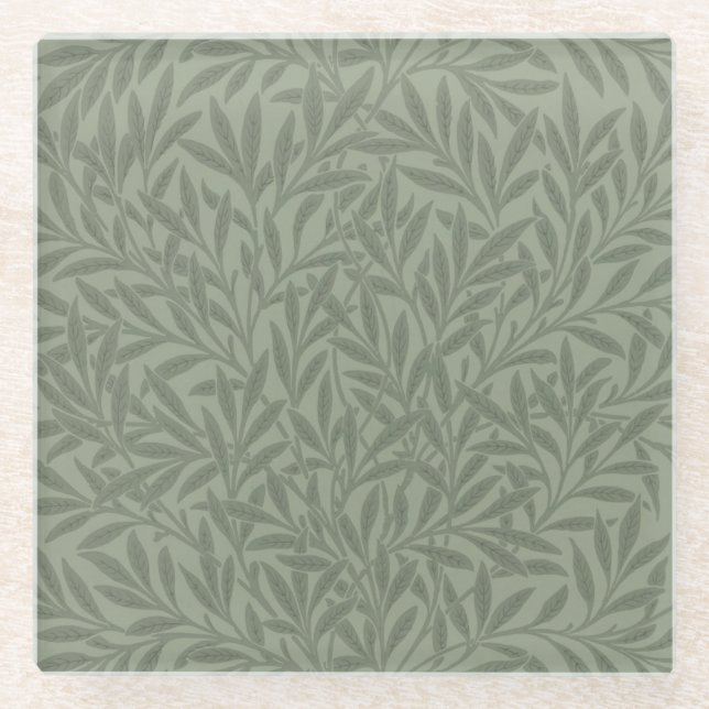 William Morris Weidenmuster Antik Hellgrün Glasuntersetzer (Vorderseite)