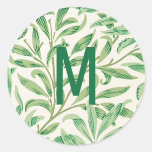 William Morris. Weidenzweig. Grünpflanzen-Monogram Runder Aufkleber