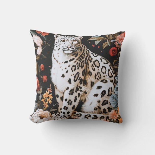 William Morris White Leopard mit Blumen Kissen (Vorderseite)