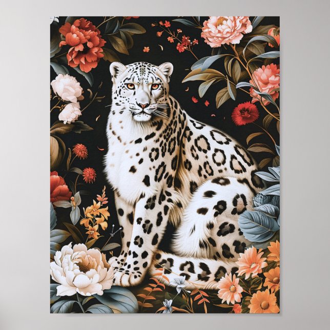 William Morris White Leopard mit Blumen Poster (Vorne)