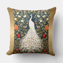 William Morris White Peacock Art Deco Gold Silver Kissen
