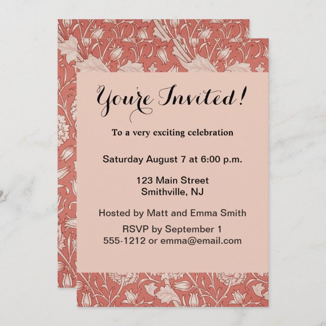 William Morris Wild Tulip Classic Viktorianisch De Einladung (Vorne/Hinten)