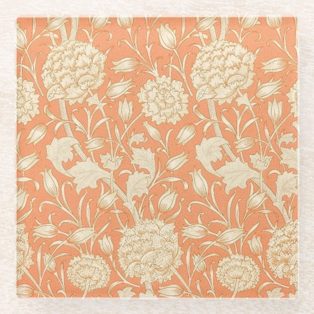 William Morris Wilde Tulpe Vintage Blumenmuster Glasuntersetzer (Vorderseite)