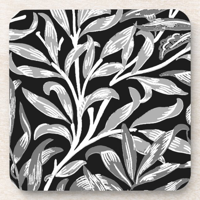 William Morris Willow Bough, Black, White & Gray Untersetzer (Vorderseite)