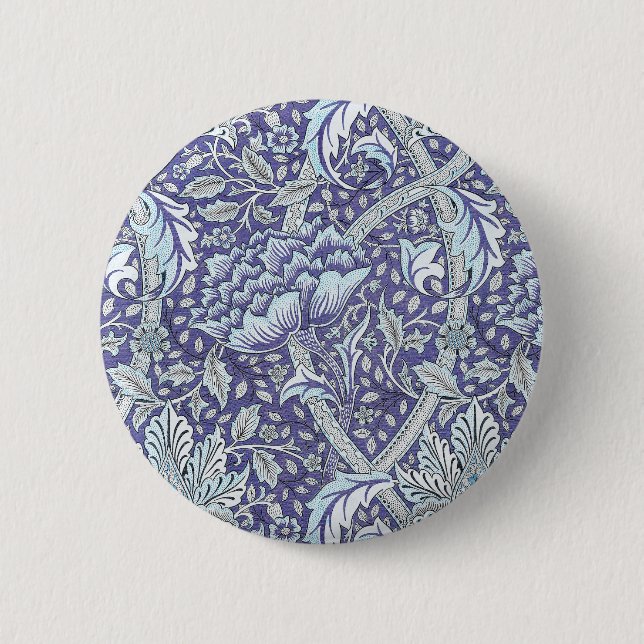William Morris Windrush Blaues Blumenmuster Button (Vorderseite)
