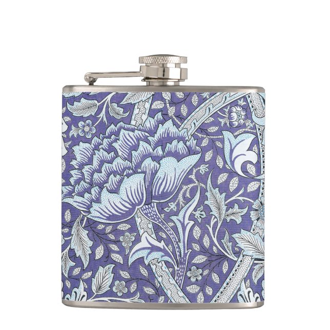 William Morris Windrush Blaues Blumenmuster Flachmann (Vorderseite)