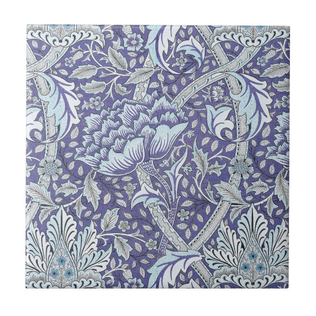 William Morris Windrush Blaues Blumenmuster Fliese (Vorderseite)