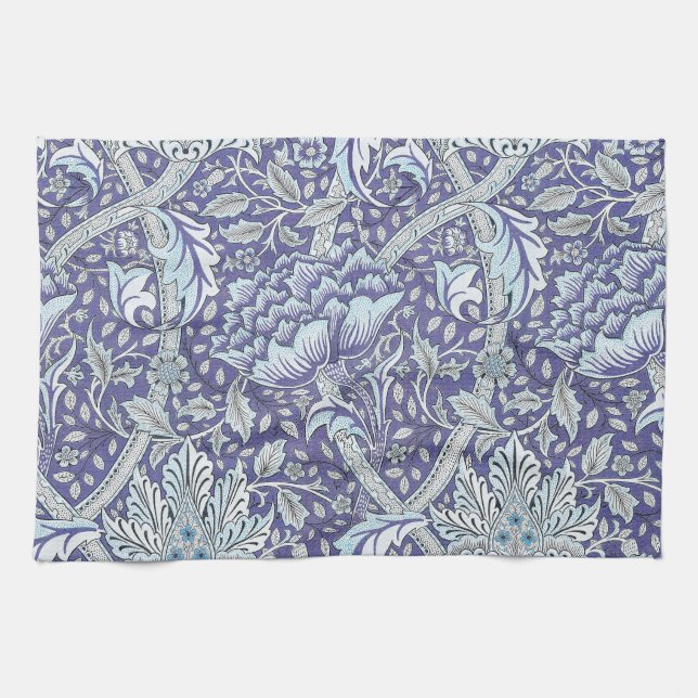 William Morris Windrush Blaues Blumenmuster Geschirrtuch (Horizontal)