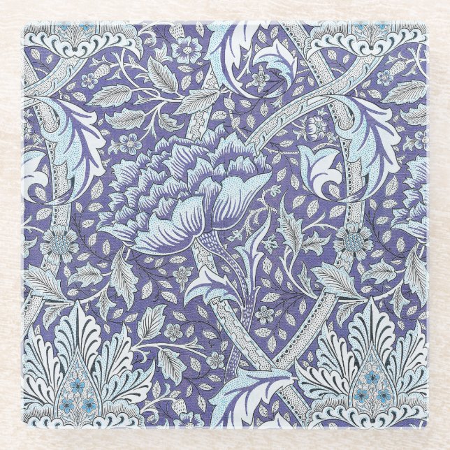 William Morris Windrush Blaues Blumenmuster Glasuntersetzer (Vorderseite)