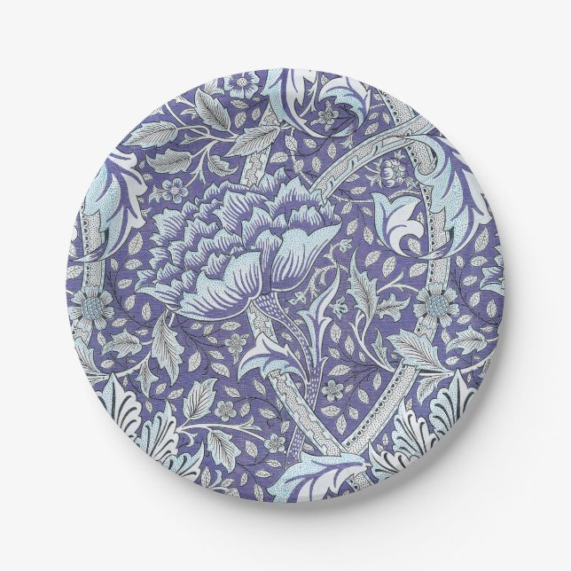William Morris Windrush Blaues Blumenmuster Pappteller (Vorderseite)