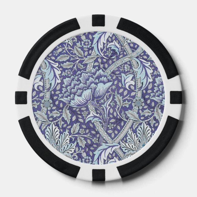 William Morris Windrush Blaues Blumenmuster Pokerchips (Vorderseite)