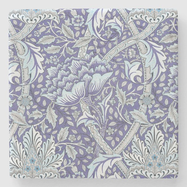 William Morris Windrush Blaues Blumenmuster Steinuntersetzer (Vorderseite)