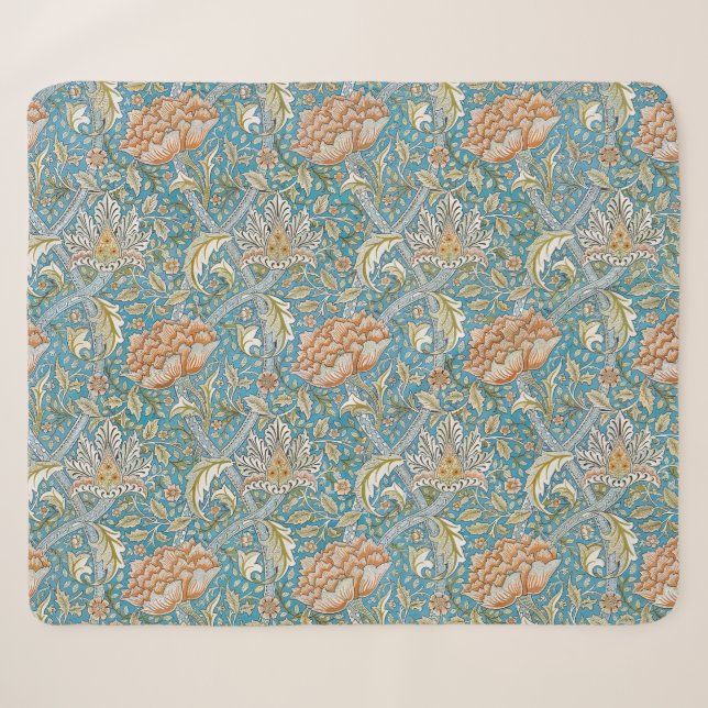 William Morris Windrush Blumenmuster Blau Sherpadecke (Vorderseite (Horizontal))