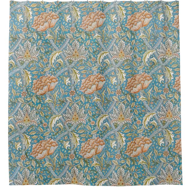 William Morris Windrush Floral Pattern Blau Duschvorhang (Vorderseite)