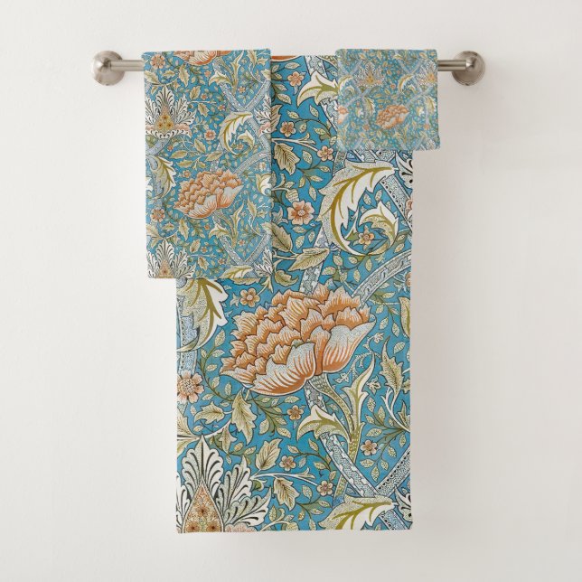 William Morris Windrush Floral Pattern Blue Badhandtuch Set (Insitu)
