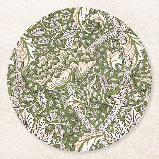 : William Morris Windrush Grünes Muster: Vintage Runder Pappuntersetzer (Vorderseite)