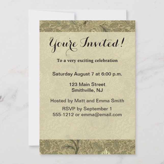 William Morris Windrush Wallpaper Pattern Einladung (Vorderseite)