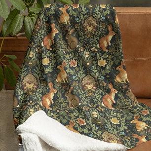 William Morris Woodland Floral Rabbits Weihnachten Fleecedecke