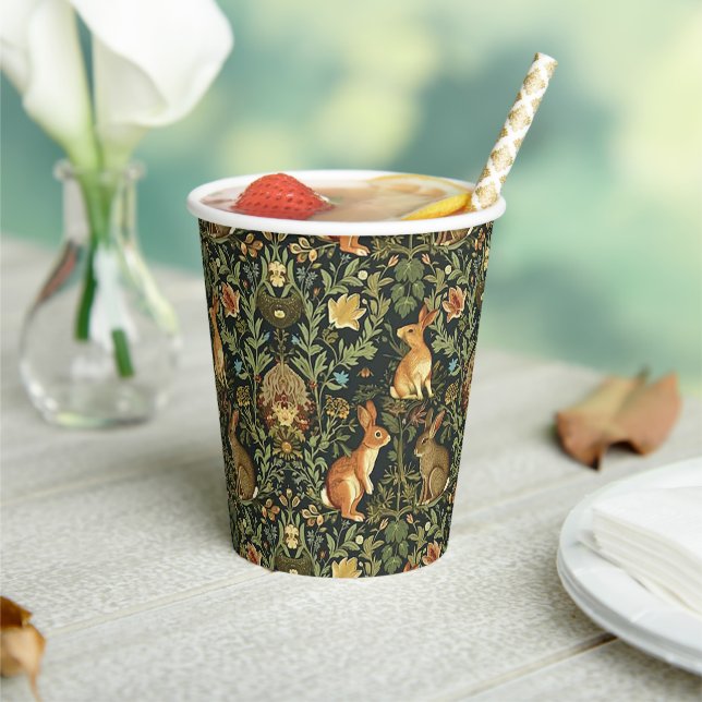 William Morris Woodland Floral Rabbits Weihnachten Pappbecher (In Situ)