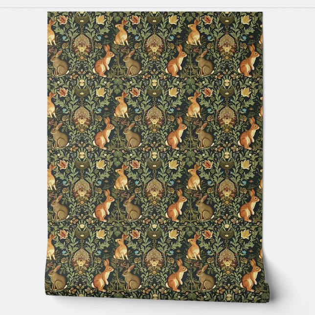 William Morris Woodland Floral Rabbits Weihnachten Tapete (Abrollen)