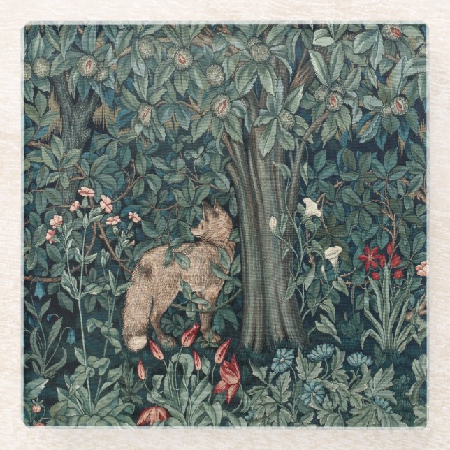 William Morris Woodland Tapestry Fox Glasuntersetzer (Vorderseite)
