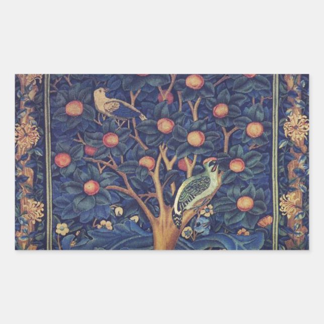 William Morris Woodpecker Tapestes Arts & Crafts Rechteckiger Aufkleber (Vorderseite)