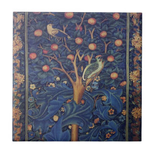 William Morris Woodpecker-Teppich Blau-Design Fliese