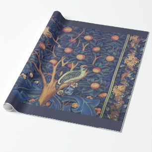 William Morris Woodpecker-Teppich Blau-Design Geschenkpapier