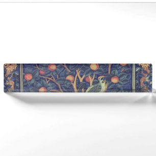 William Morris Woodpecker-Teppich Blau-Design Namensplakette