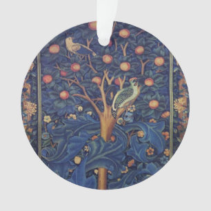 William Morris Woodpecker-Teppich Blau-Design Ornament