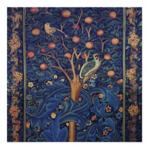 William Morris Woodpecker-Teppich Blau-Design Poster