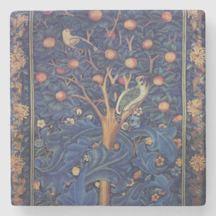William Morris Woodpecker-Teppich Blau-Design Steinuntersetzer